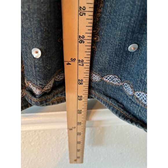 FRN By Fransa Bohemian Denim Skirt With Embroidered Details Tiered Design M.L - Picture 8 of 13